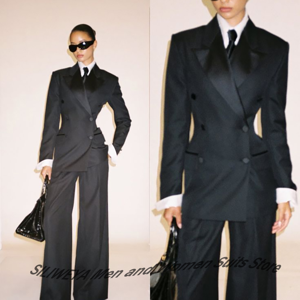Women Formal Wear Shirts - Professional Women's Black Double-Breasted Suit Slim