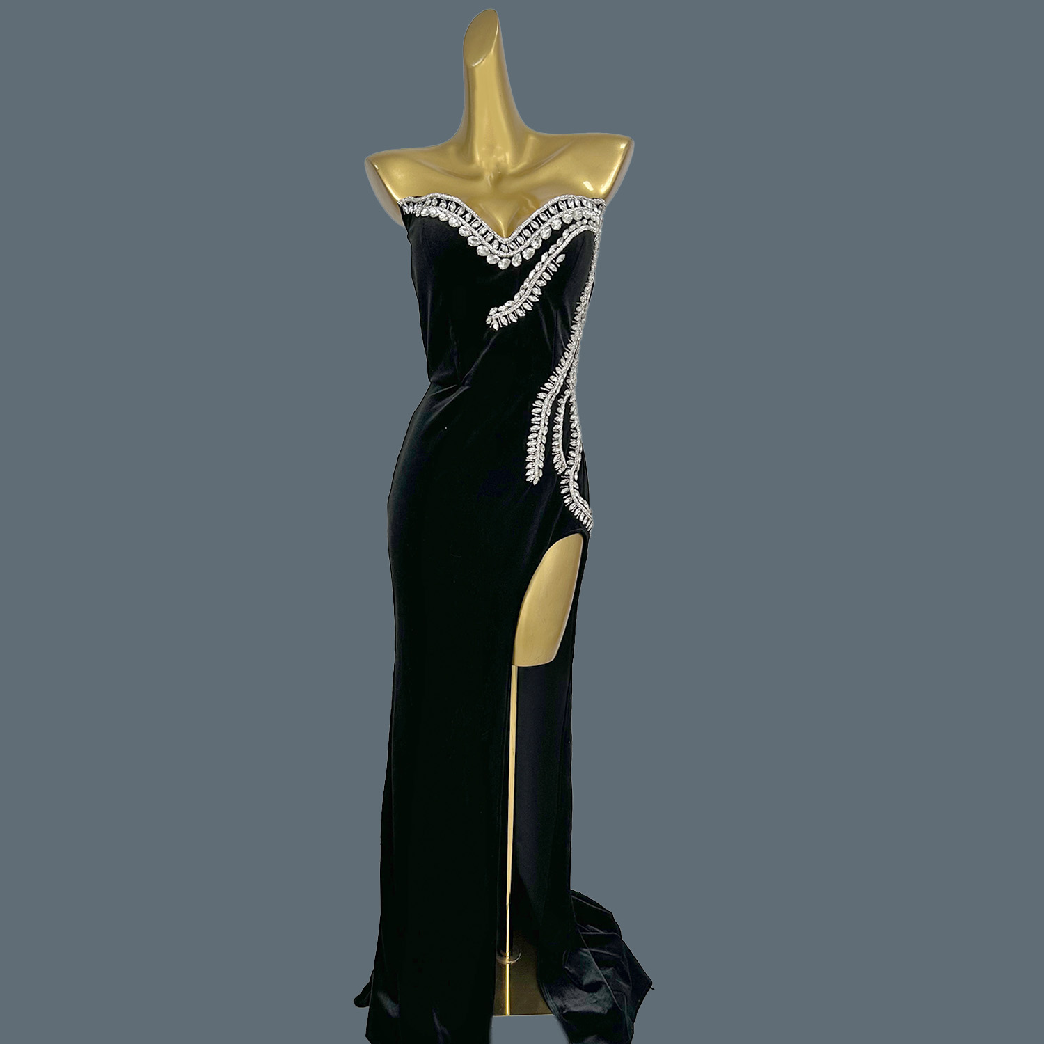 Women Formal Wear Photoshoot - Black Velvet Floor-length Dress High-end Evening