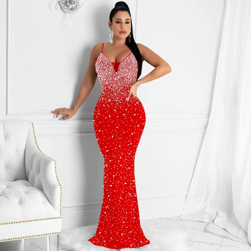 Formal Wear Gowns For Women - Elegant Crystal Rhinestones Pearls Mermaid Maxi