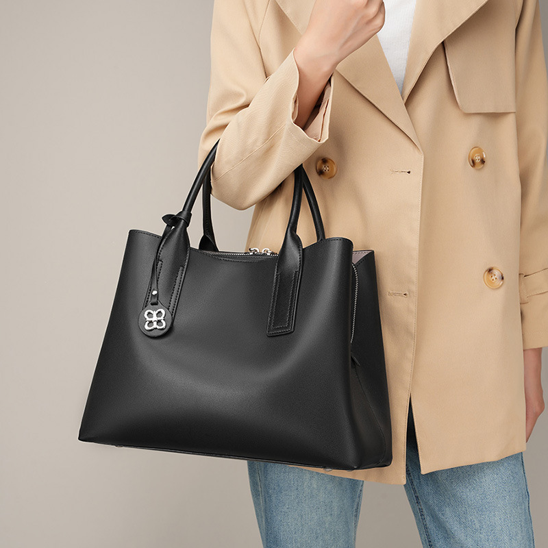 Shoulder Bag Structured - Women Black Genuine Leather Structured Tote