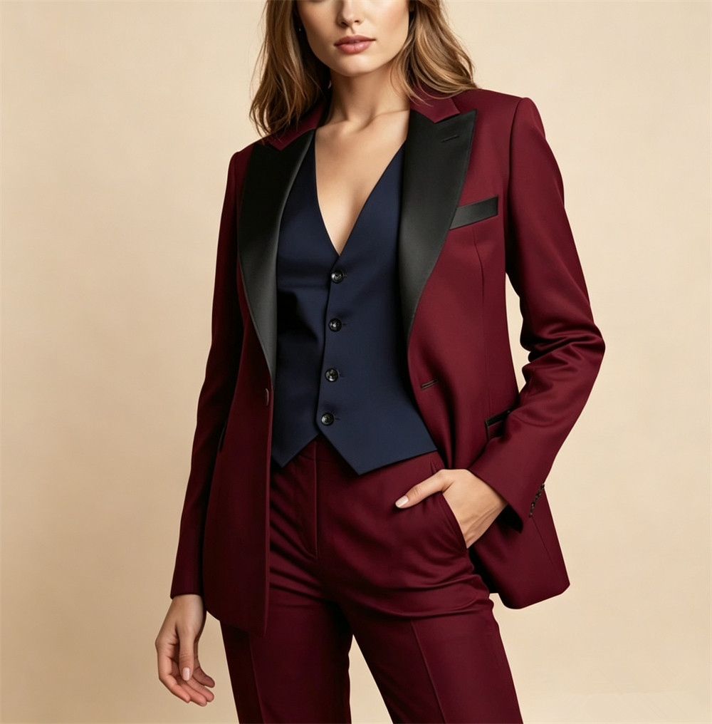 Women Formal Wear Vest - Elegant Burgundy Women's Suits 3 Piece