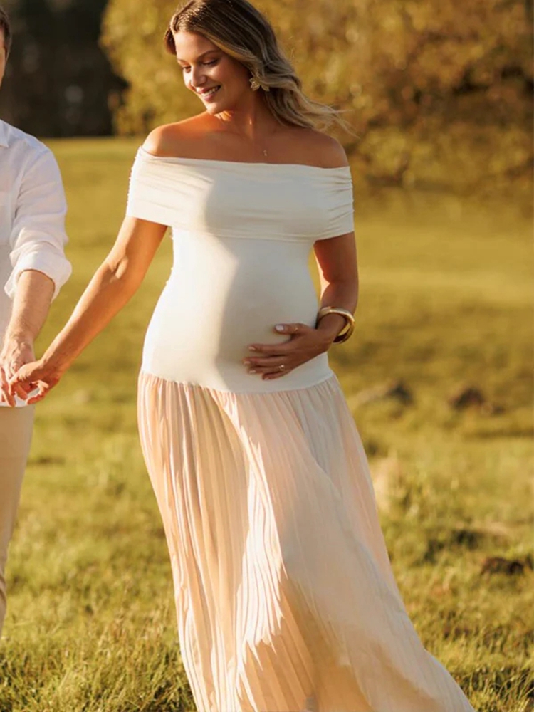 Women Formal Wear Photoshoot - Maternity Photography Dress Off Shoulder Pleated