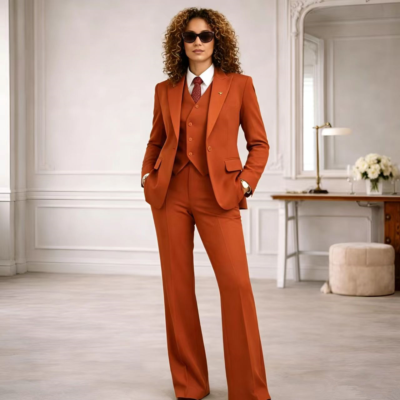 Women Formal Wear Vest - Rust Women's Suits 3 Pcs Vintage