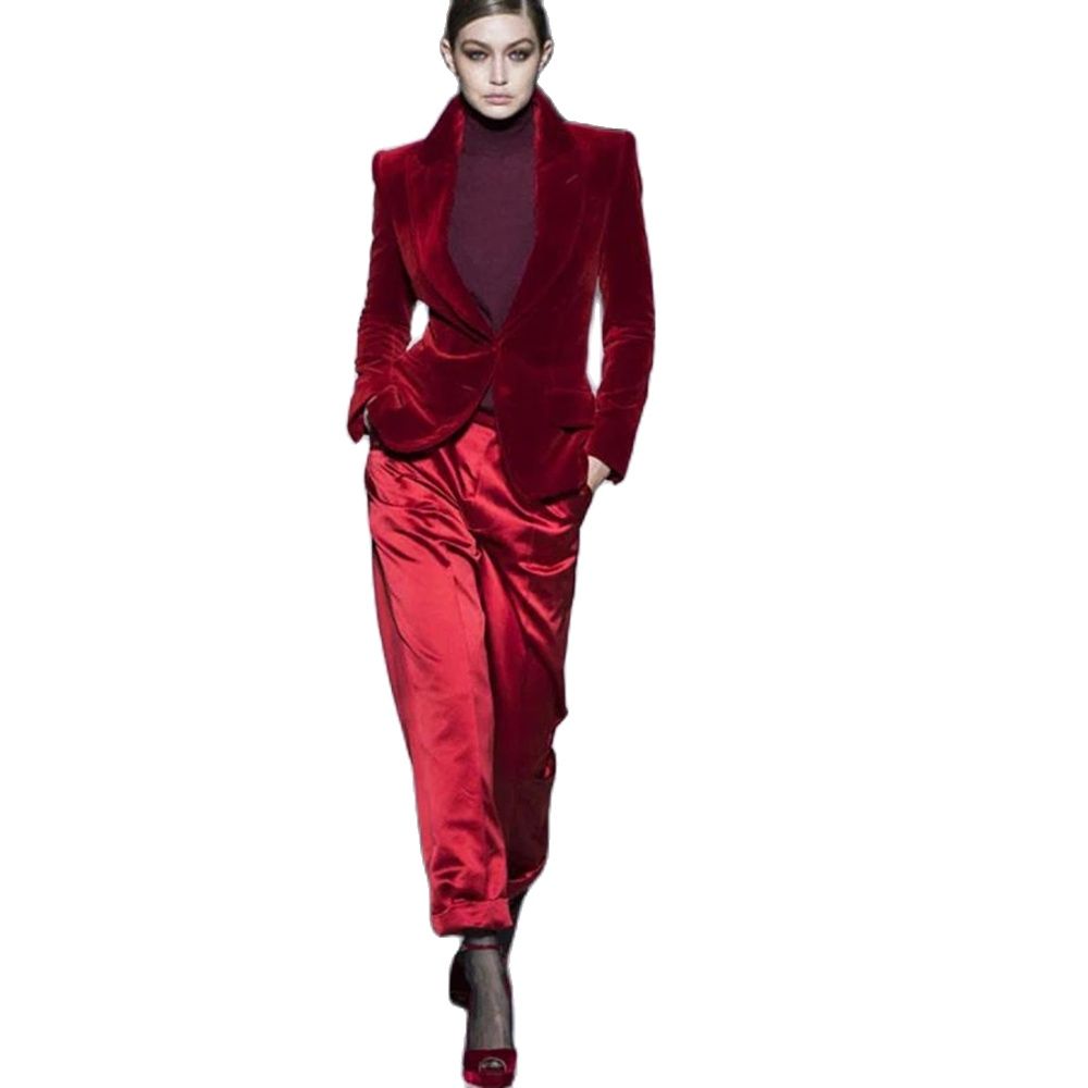 Women'S Red Formal Wear - Women Pant Suits Wine Red Velvet