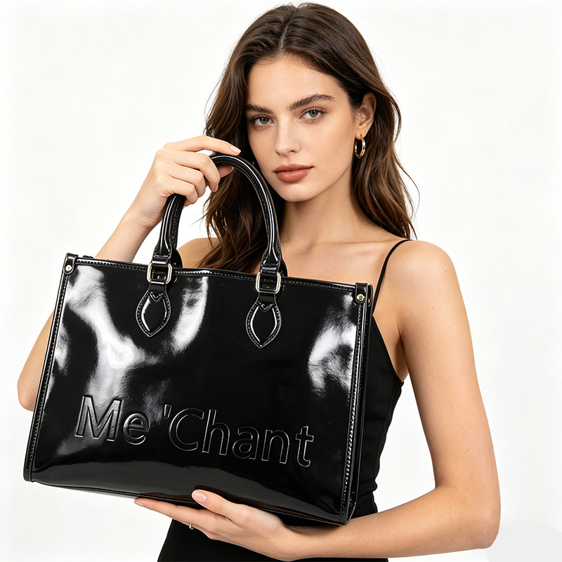 Women Black Glossy Patent PU L - огляд і ціна Shoulder Bag Structured