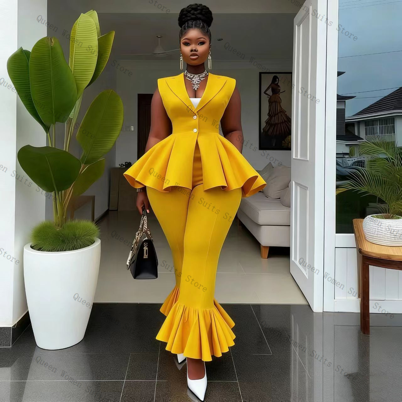 Yellow Women Suit Pants Set 2  - огляд і ціна Women Formal Wear Vest