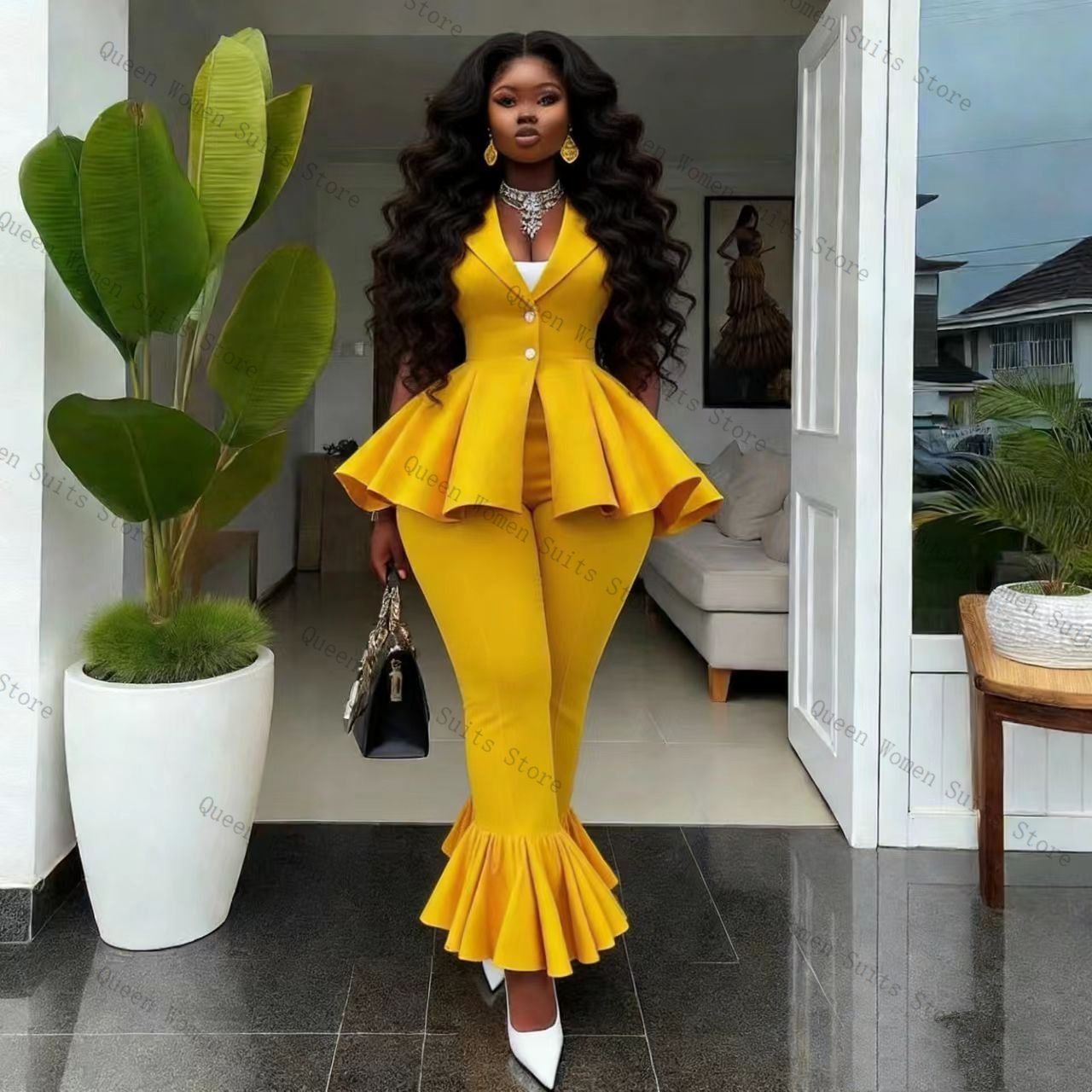 Yellow Women Suit Pants Set 2  - огляд і ціна Women Formal Wear Vest