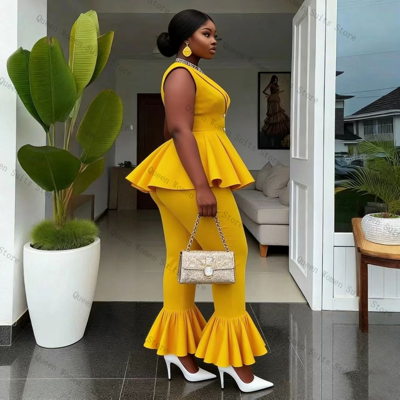 Yellow Women Suit Pants Set 2  - огляд і ціна Women Formal Wear Vest