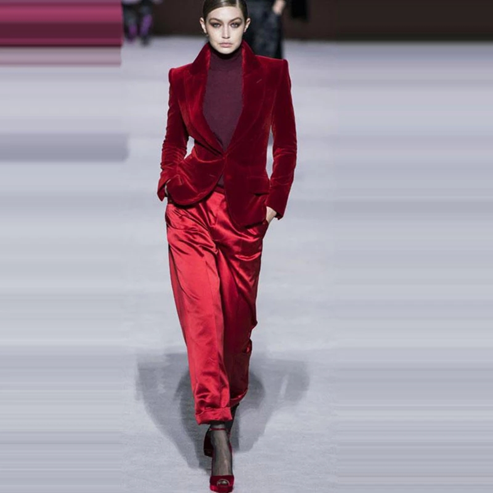 Women Pant Suits Wine Red Velv - огляд і ціна Women'S Red Formal Wear