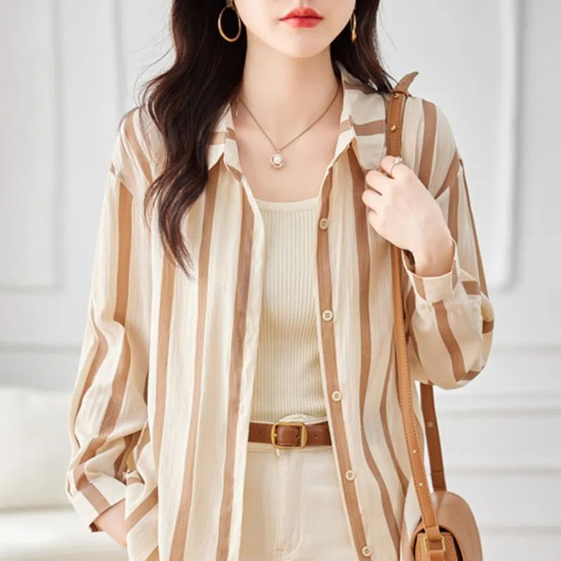 Apricot Striped Long Sleeved S - огляд і ціна Women Formal Wear Shirts