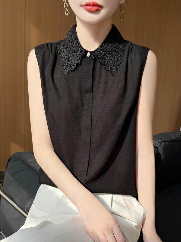 Lace Trim No Sleeve Knitted Sh - огляд і ціна Women Formal Wear Shirts