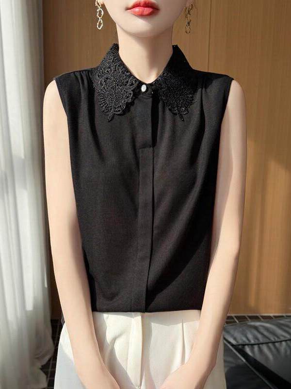 Lace Trim No Sleeve Knitted Sh - огляд і ціна Women Formal Wear Shirts
