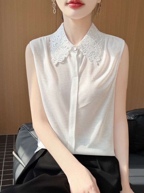 Lace Trim No Sleeve Knitted Sh - огляд і ціна Women Formal Wear Shirts